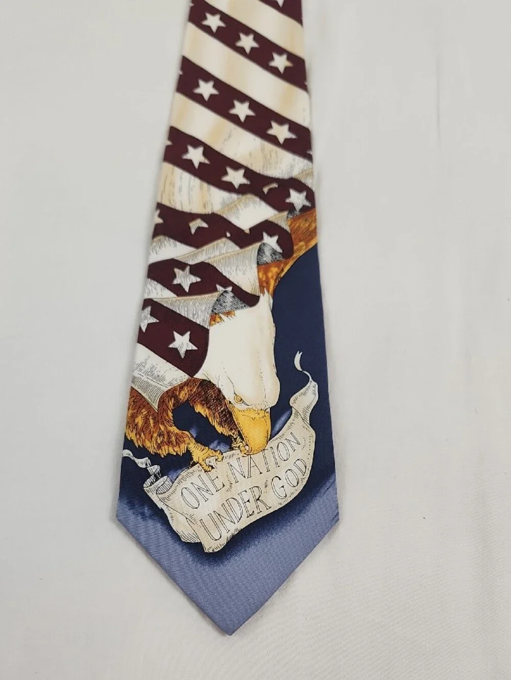 Silk Eagle One Nation Under God Tie Patriotic Navy Cream Maroon Stars Stripes